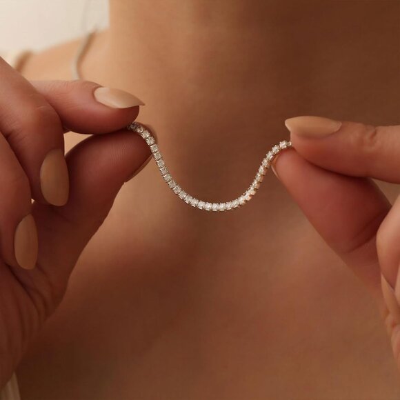 Tennis Necklace Brass 2.5mm 3mm 4mm Cubic Zirconia Dainty Bridal Jewelry - Picture 5 of 6